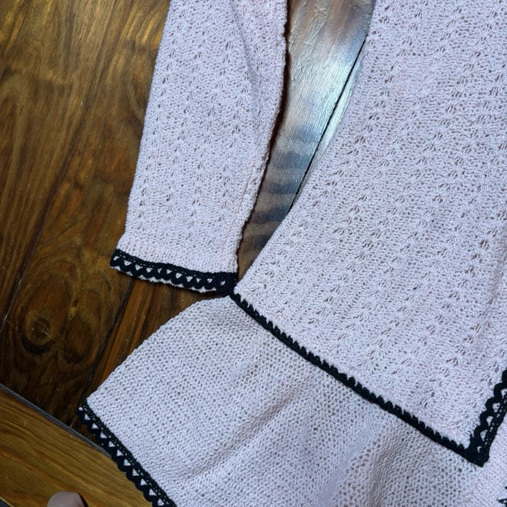 Julie's Bottega Pink Black Trim Zip Front Cardigan Sweater Sz M Coquette A178